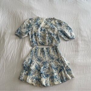 INTERMIX Floral SET: Skirt + Puff Sleeve Crop (sz S)